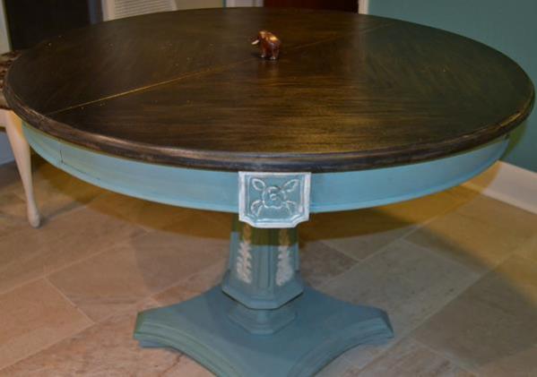 Table with walnut top and base that was painted with Provence and white